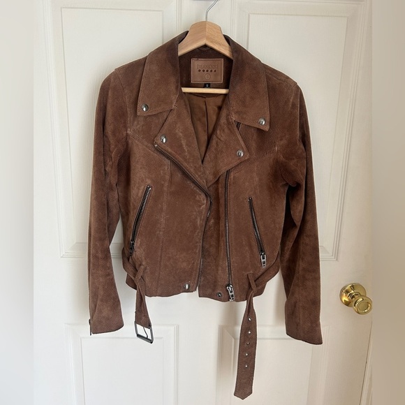 Jackets & Blazers - Taupe Suede Leather Moto Style Women's Jacket Size Small